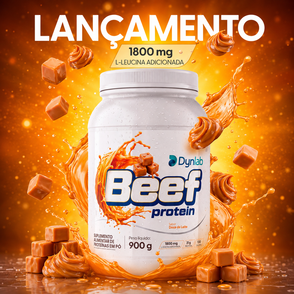 BEEF PROTEIN - proteína hidrolisada de carne bovina com L-leucina- Sabor doce de leite | 900g